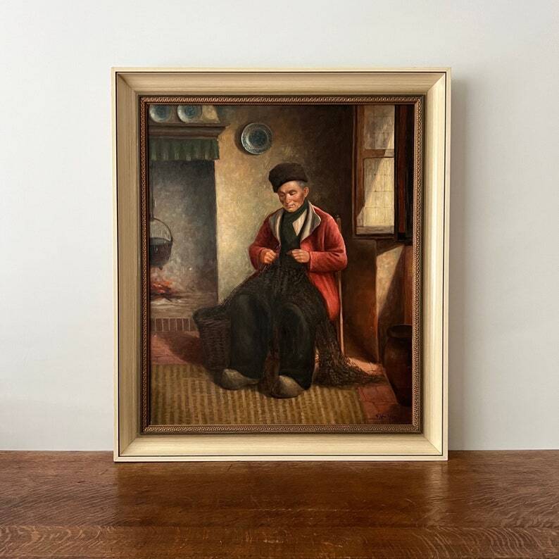 Peinture à l'huile hollandaise vintage « Vieil homme »