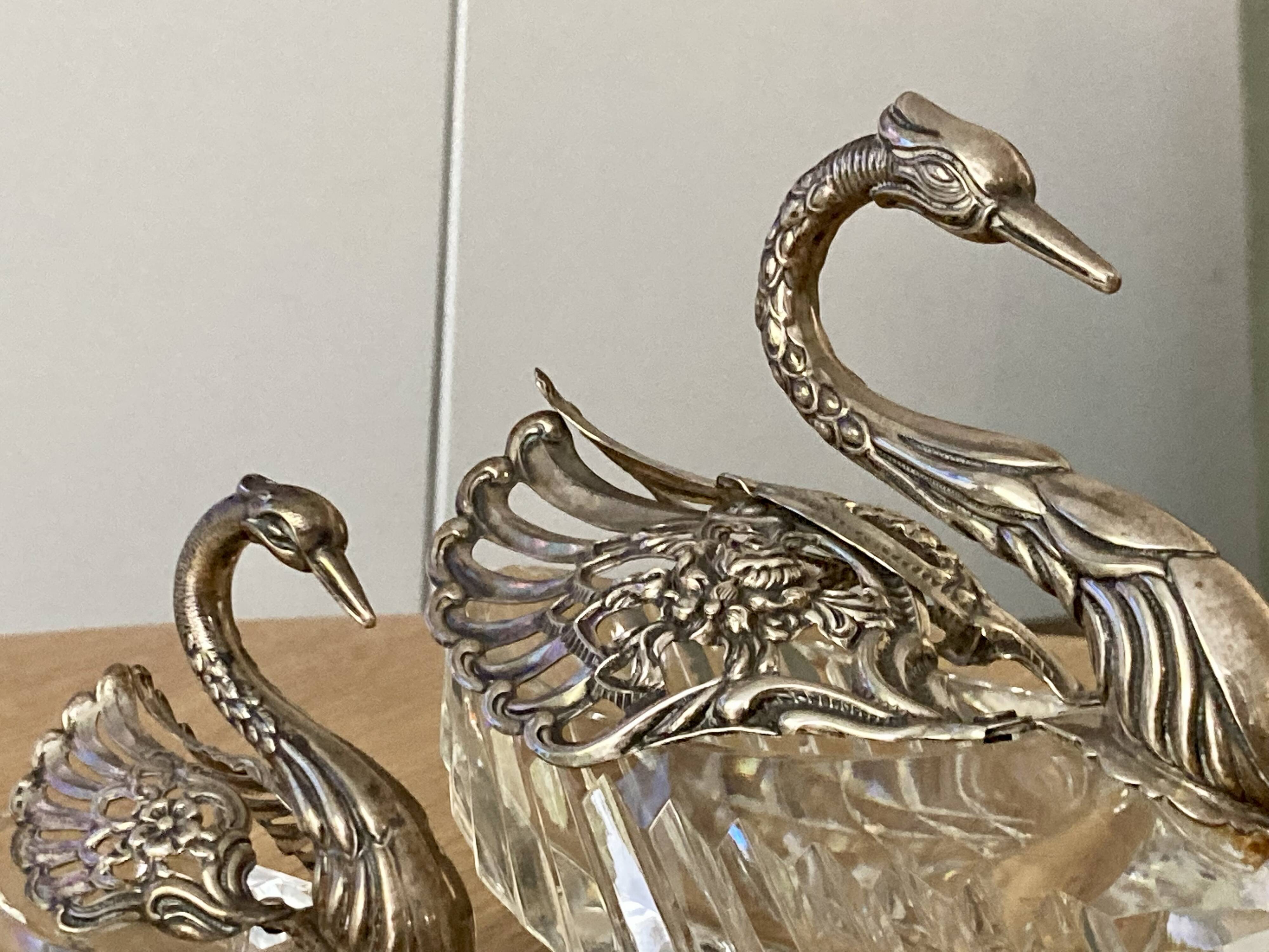 Crystal/silver metal set -pepper-salt-gravy boat – swan