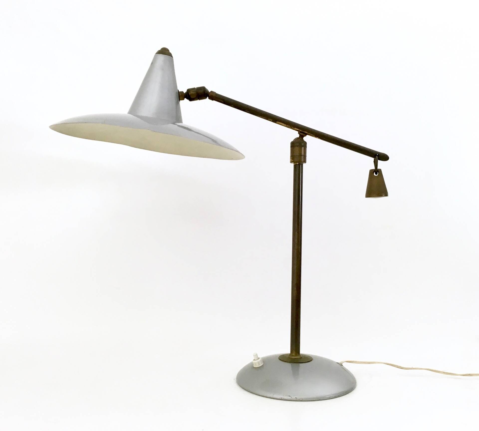 Vintage Brass and Silver Varnished Metal Desk Lamp, Italy