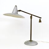 Vintage Brass and Silver Varnished Metal Desk Lamp, Italy
