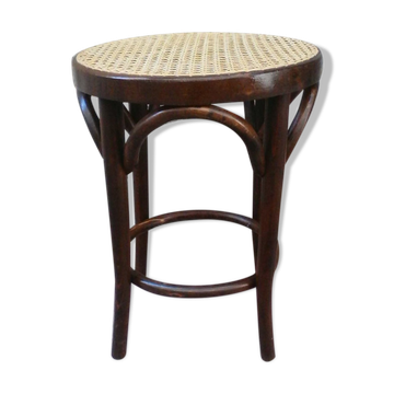 Tabouret bas a assise cannée et bois courbé
