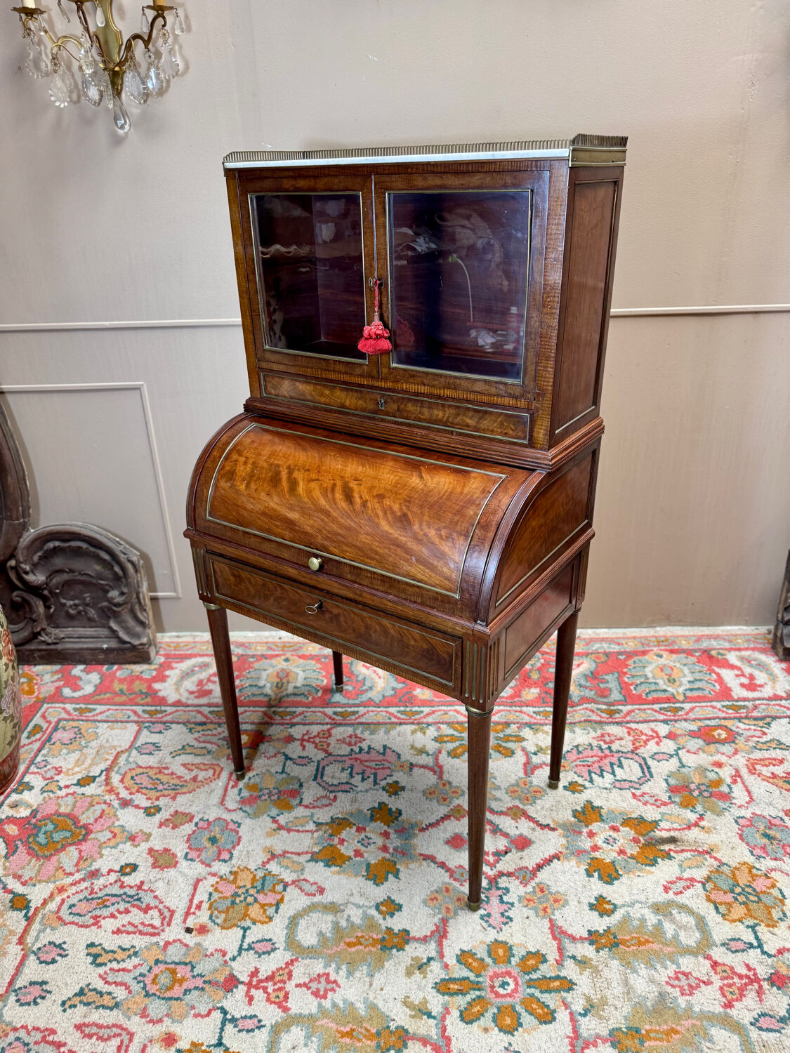 Louis XVI/18th century mahogany roll-top desk forming a display case