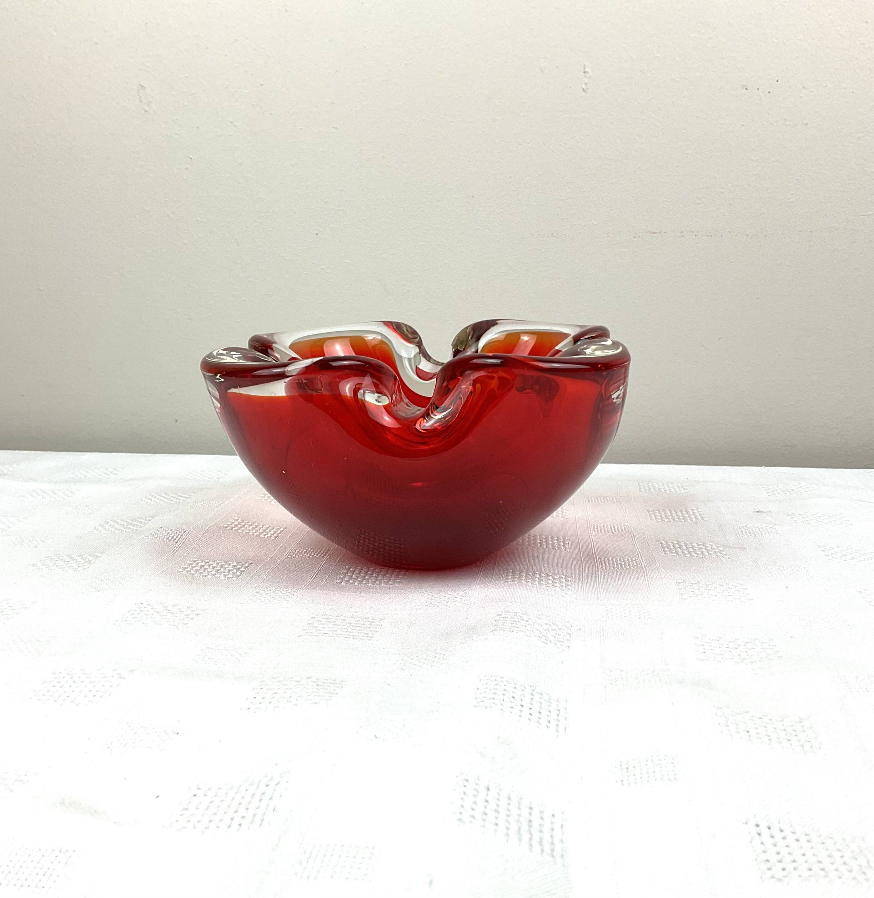 Vintage Murano style solid red glass ashtray