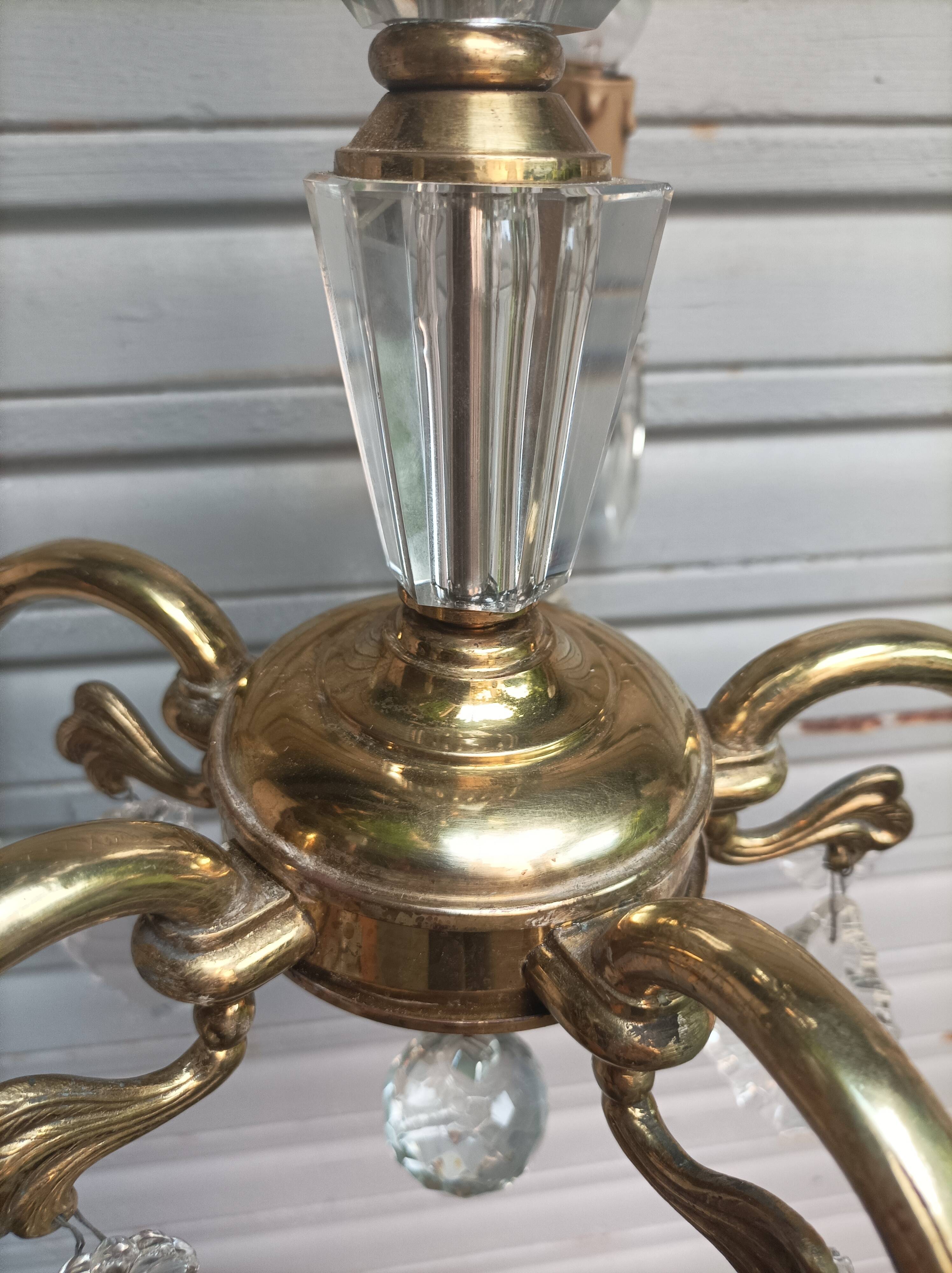 Exceptional bronze chandelier with crystal pendants in working order circa 1910