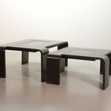 Square Black Lacquered Plywood Coffee Table with Smoked Glass Panel, 1970s