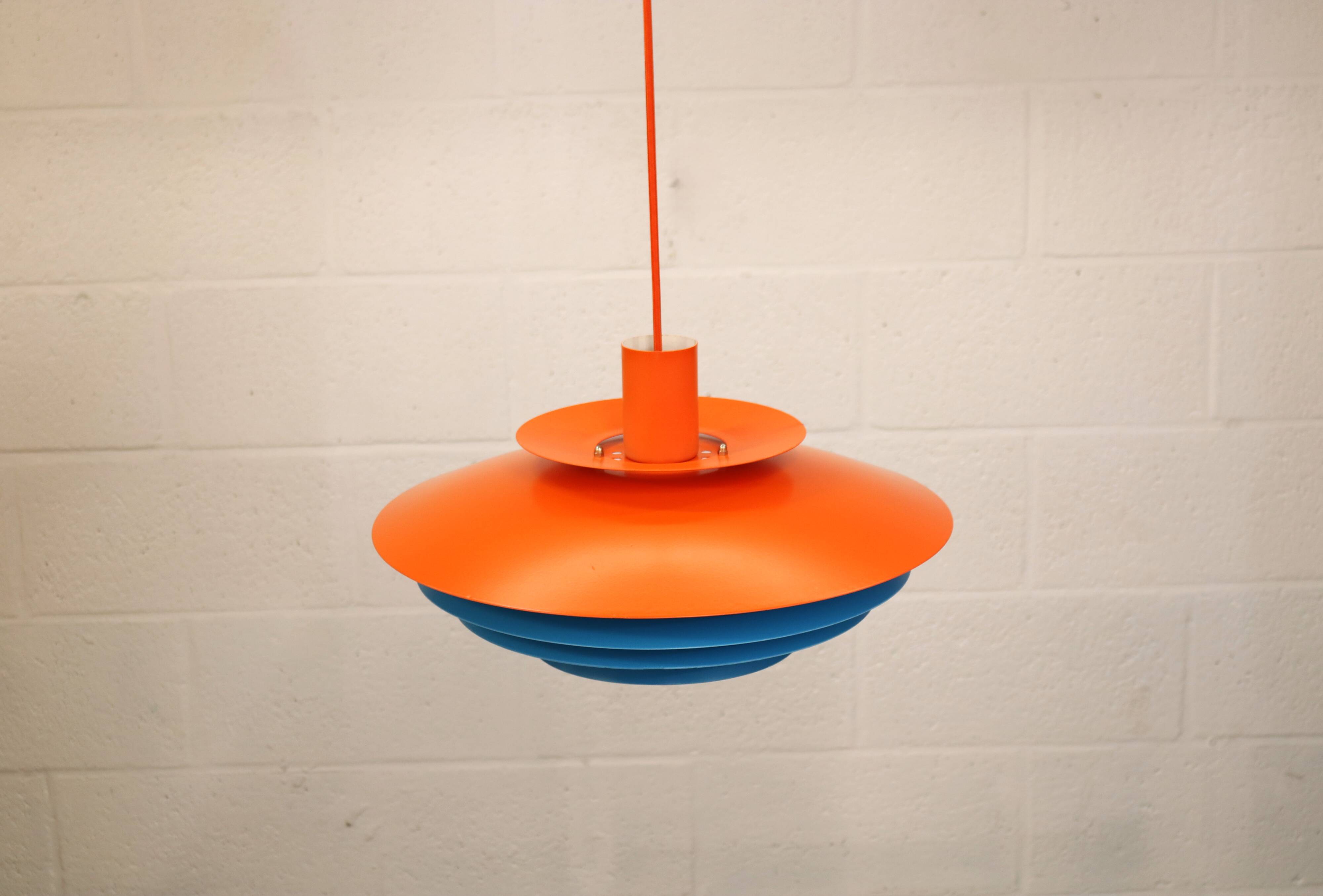 Unique blue and orange pendant lamp by Form Light model 52610, Denmark 70s.