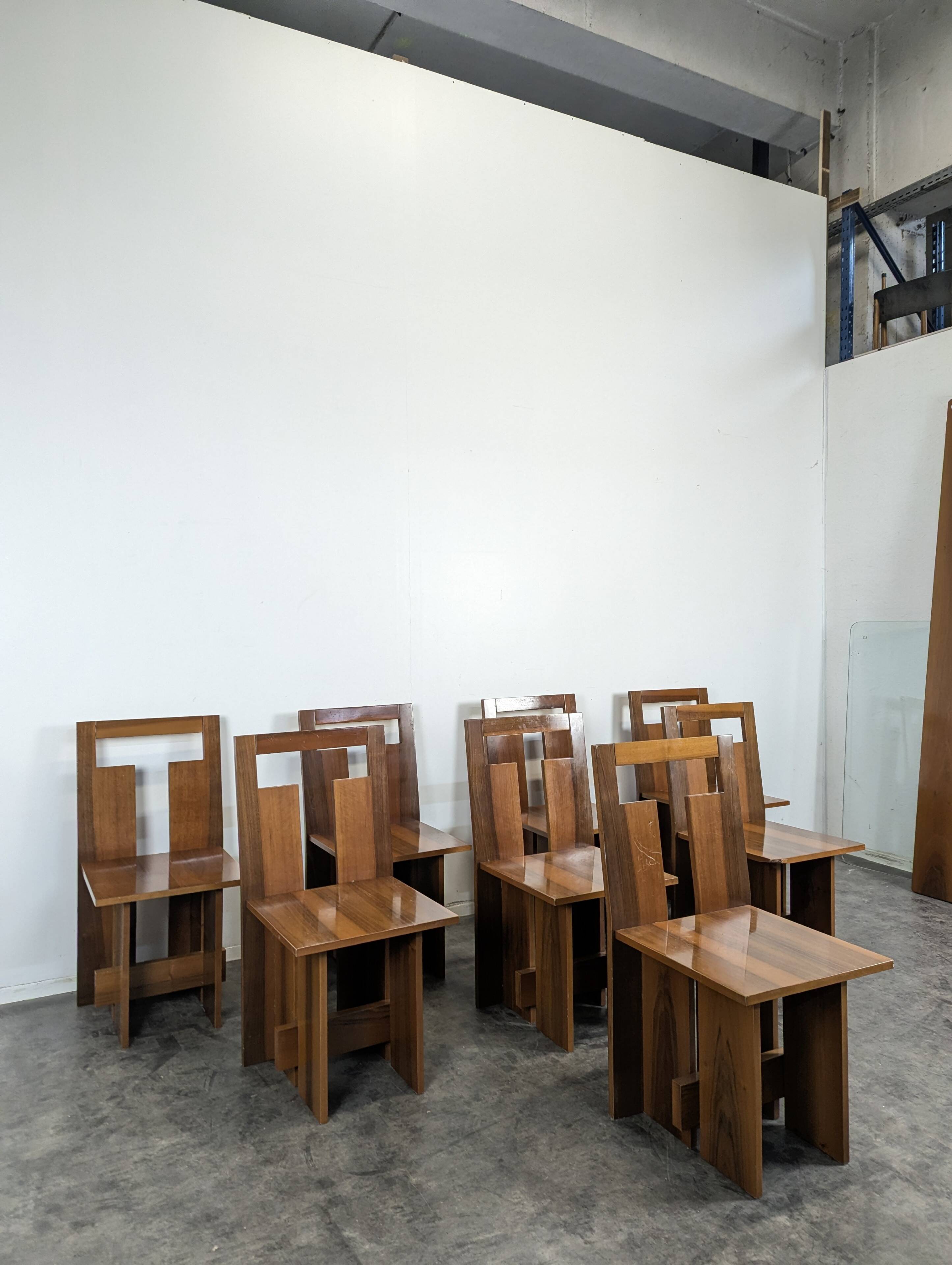 Set of 8 Italian chairs in American walnut Loto Spa