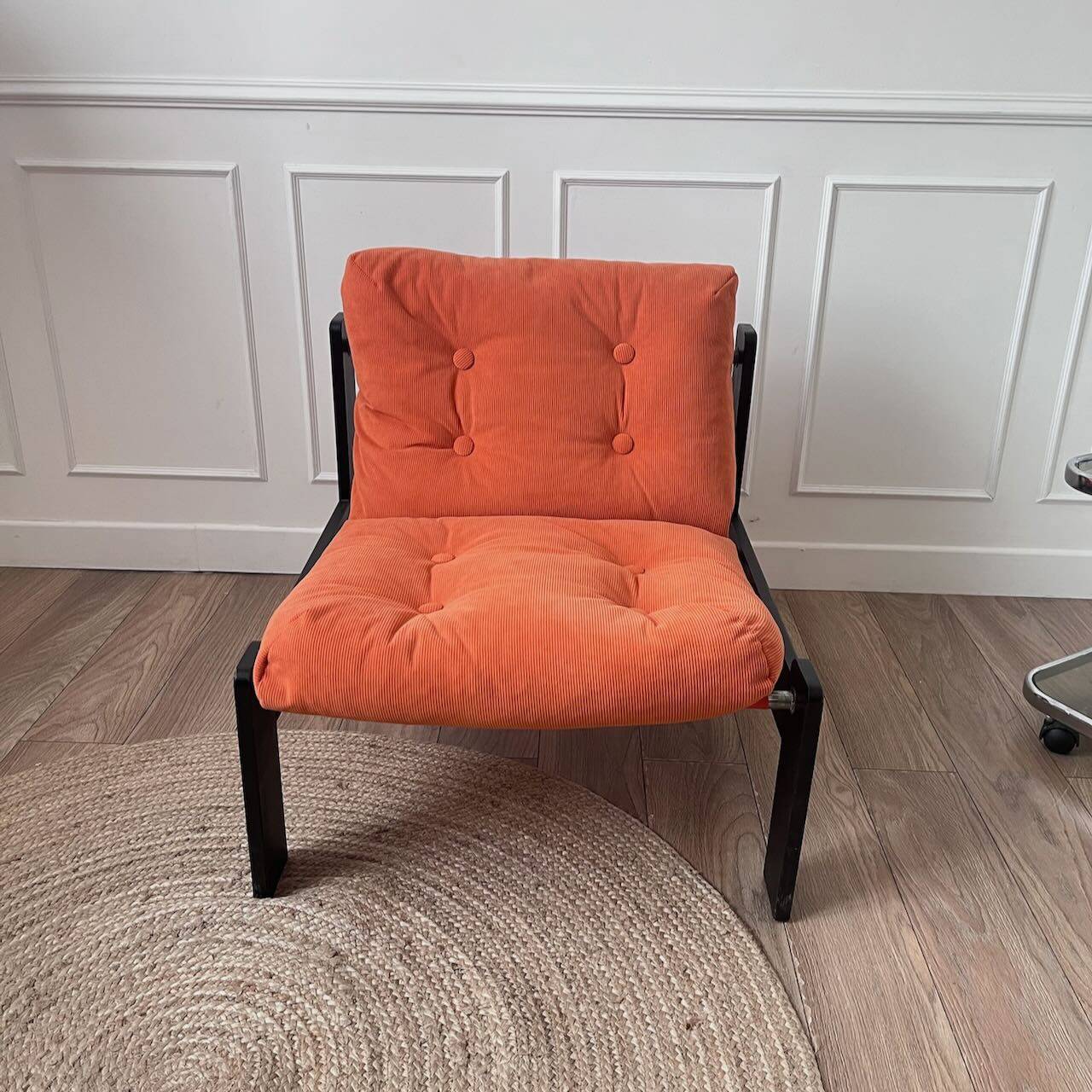 Fauteuil velours orange années 80