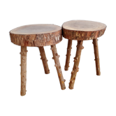 Duo of wooden farmhouse stools