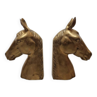 Mid-century brass bookends horse heads