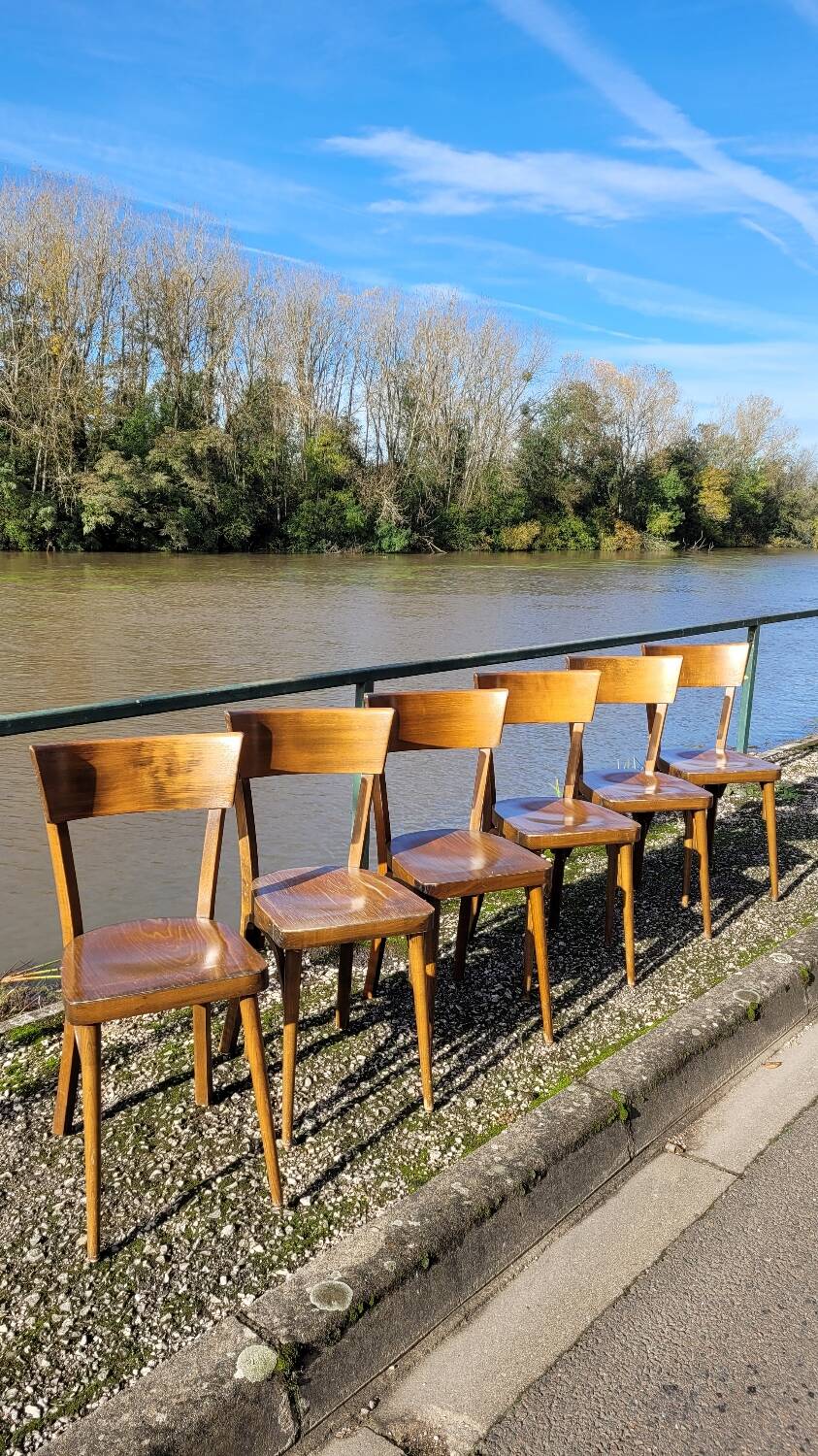 Series of 6 vintage old restaurant bistro chairs - 1950s