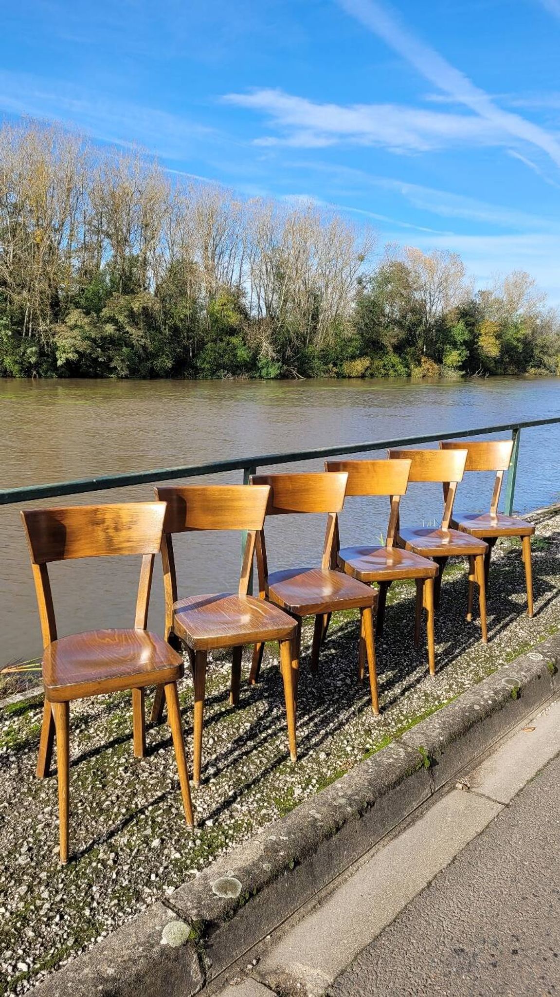 Series of 6 vintage old restaurant bistro chairs - 1950s