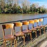 Series of 6 vintage old restaurant bistro chairs - 1950s