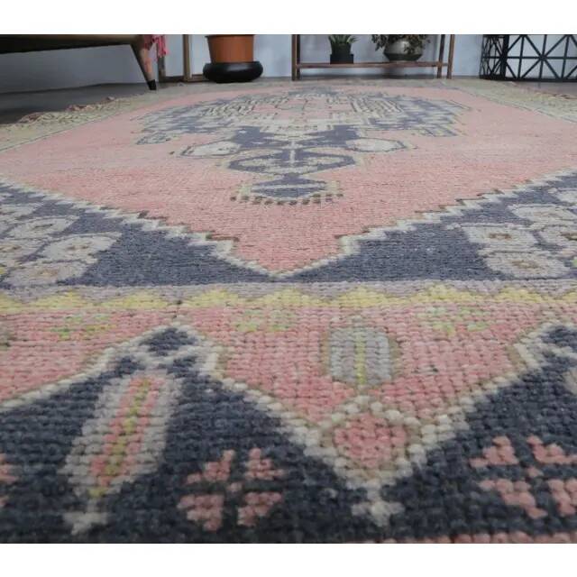 Vintage Turkish Oushak handmade wool runner rug 130x238