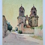 Aquarelle impressionniste signée - les tours de saint-jean d'angely circa 1900