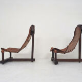 Set of two saddle leather lounge chairs, Brazil, 1960's