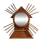 Ancien miroir en rotin vintage