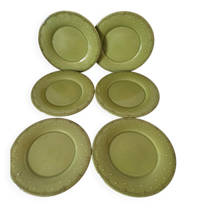 6 assiettes vert olive - esprit