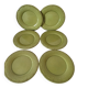 6 olive green plates with dotted relief, workshop ceramic style