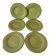 6 olive green plates with dotted relief, workshop ceramic style