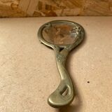 Ancien miroir art nouveau face a main bronze doré décor fleurs vintage