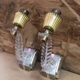 Pair of old golden plastic wall lamp + perspex plexi vintage