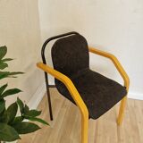 Vintage Beech Wood Dining Chair: 1970s Space Age Black Fabric