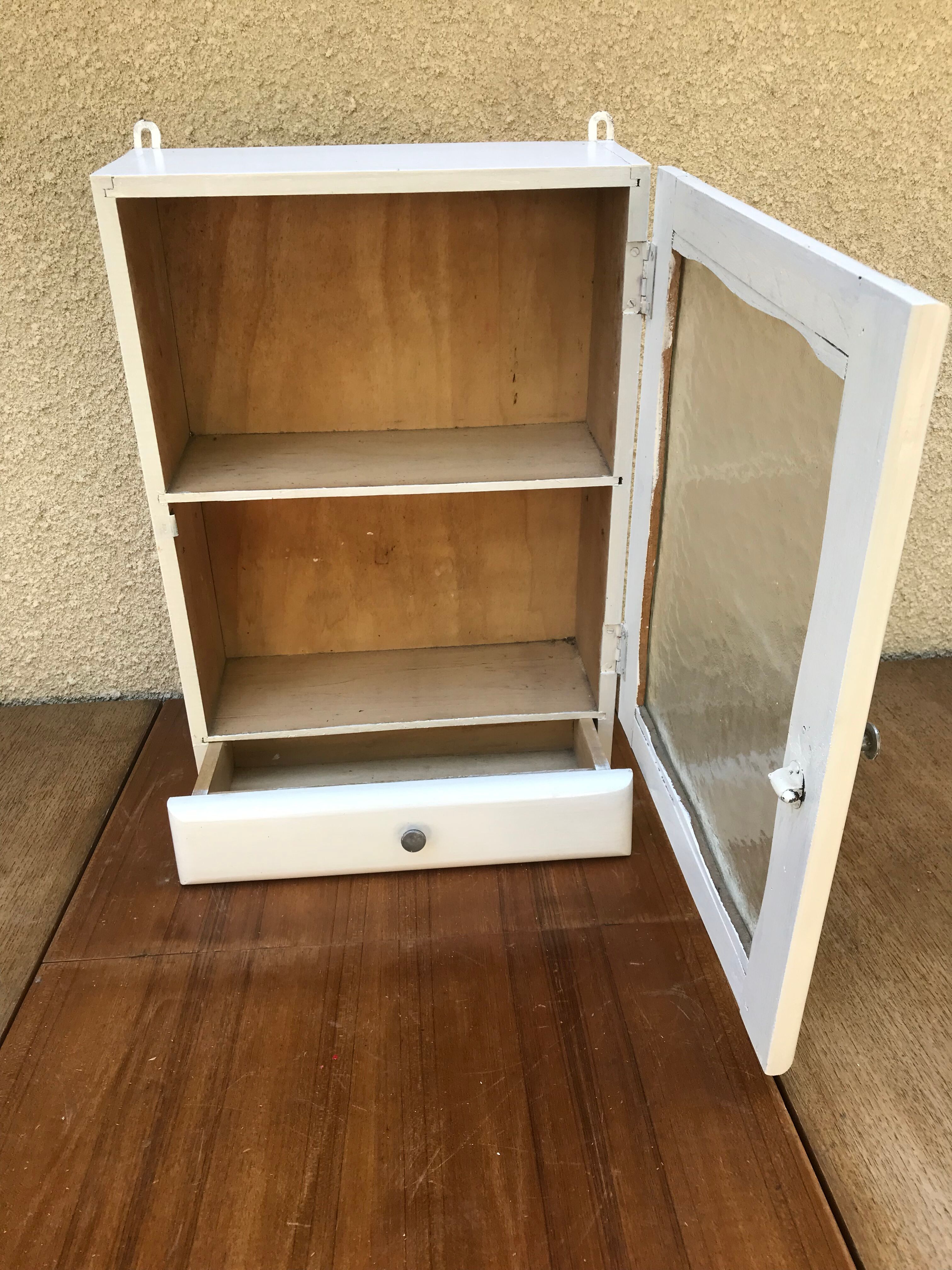 Old-wood white glass door -50s vintage drawer