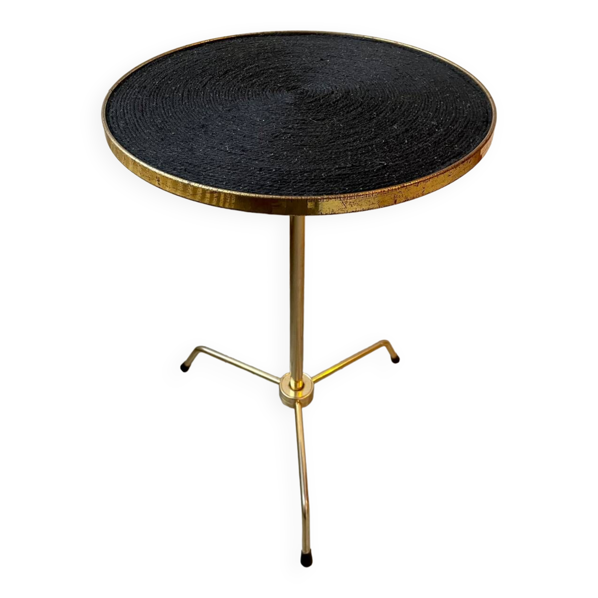 Vintage tripod pedestal table in gold metal
