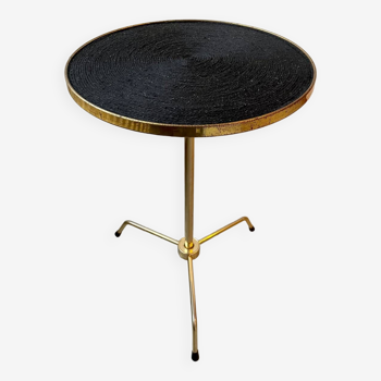 Vintage tripod pedestal table in gold metal