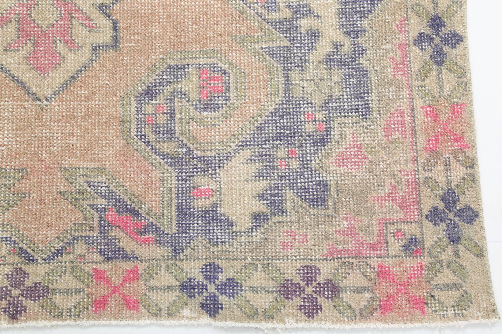 Turkish Cream Pink Oriental Vintage Rug, 121x208Cm