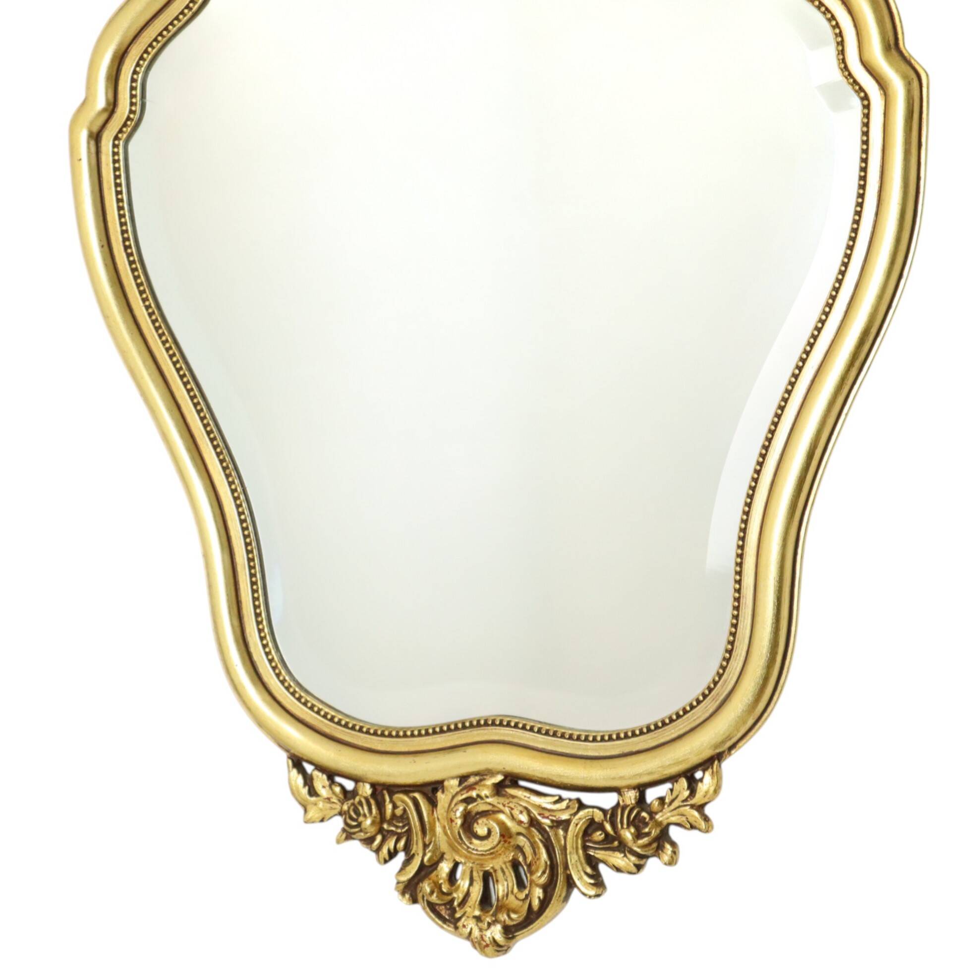 French Gold Leaf Gilded Crested Mirror Baroque Style Facet 84cm