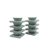 Set of 9 ceramic light blue ceramic bowls, I + I Italy, 1970s