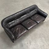 Black leather De Sede DS16 sofa, 1970s