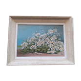 Tableau vintage nature morte aux pâquerettes