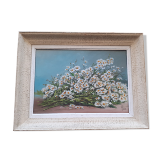 Vintage still life painting with daisies