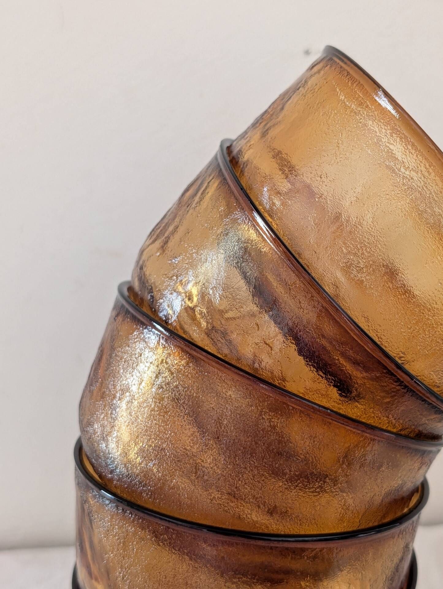 5 textured amber glass bowls – France, 1970s