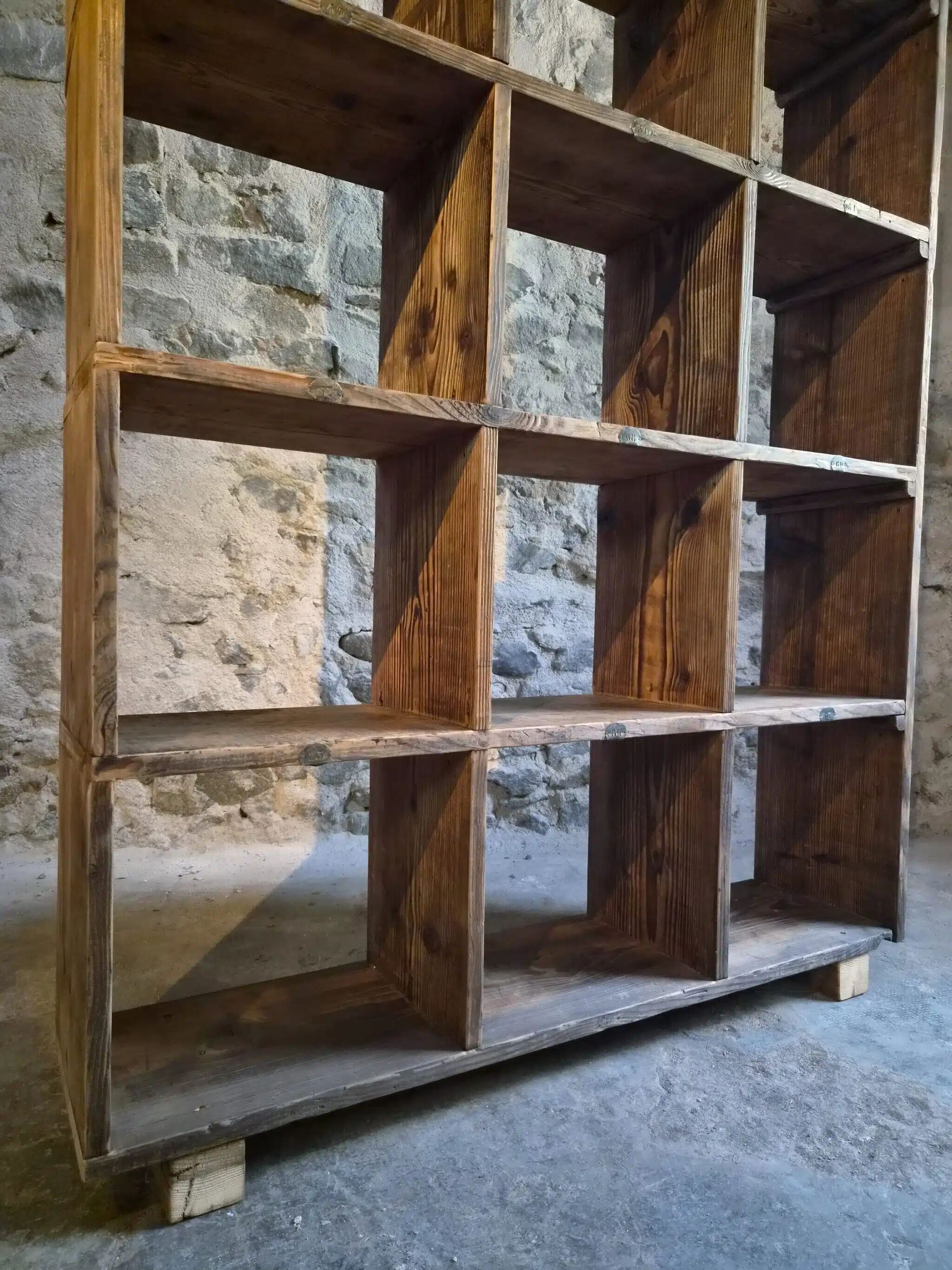Old industrial shelf / room divider in pine, France, early 20th century