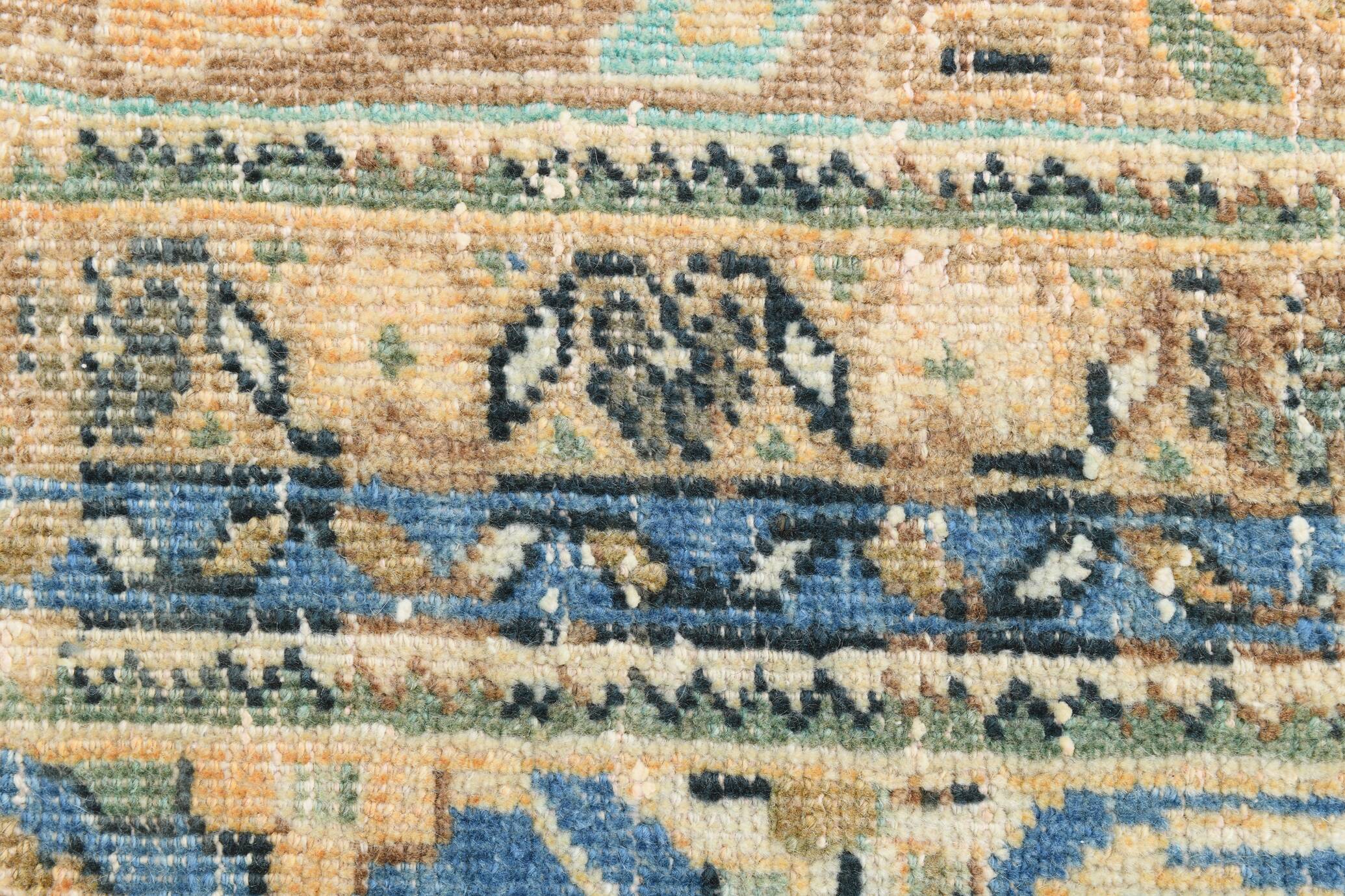 Tapis Persan Ancien Grand Format – Laine Nouée Main, Tons Beige & Bleu