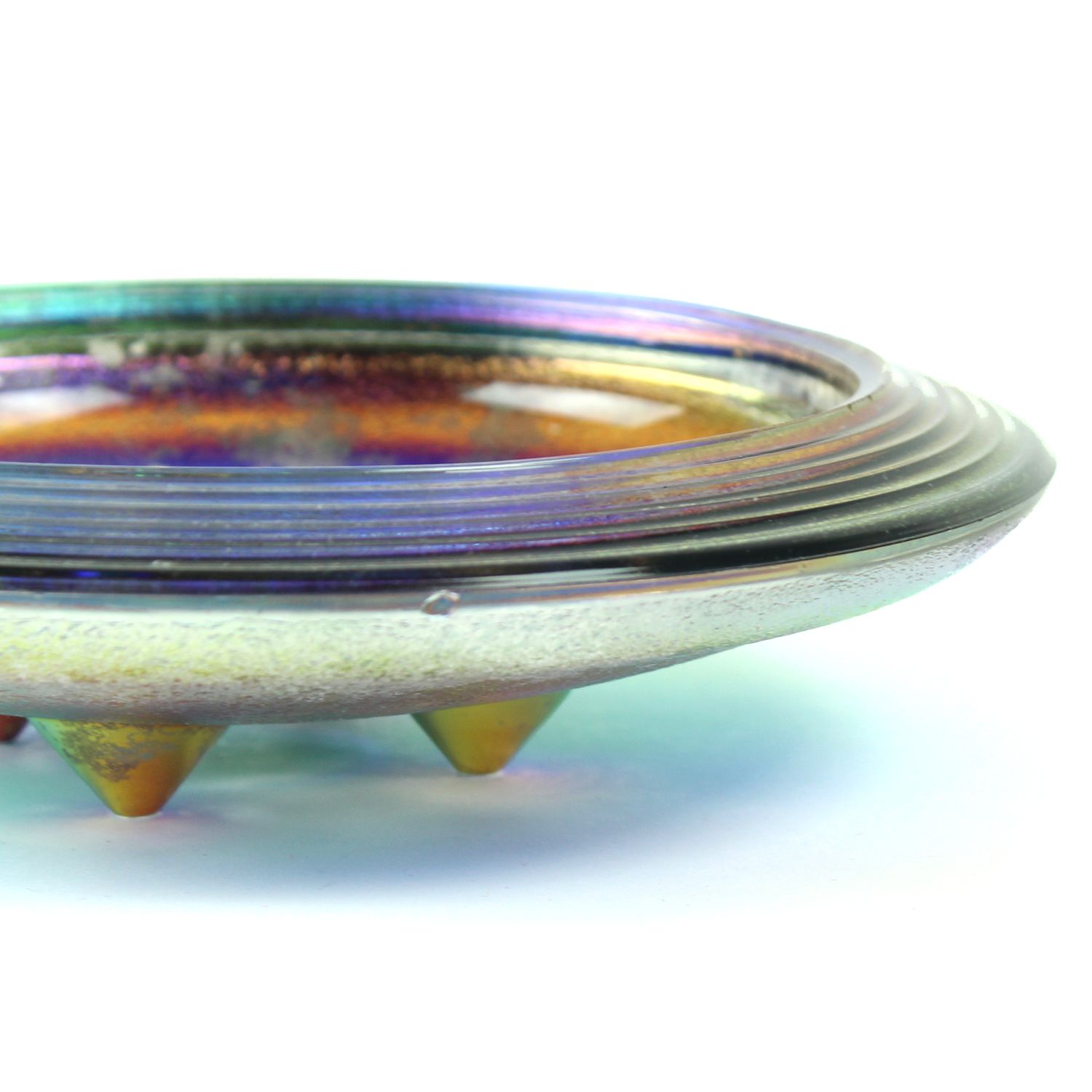 Rare iridescent art glass trinket bowl by Jiri Zemon for Rudolfova Hut