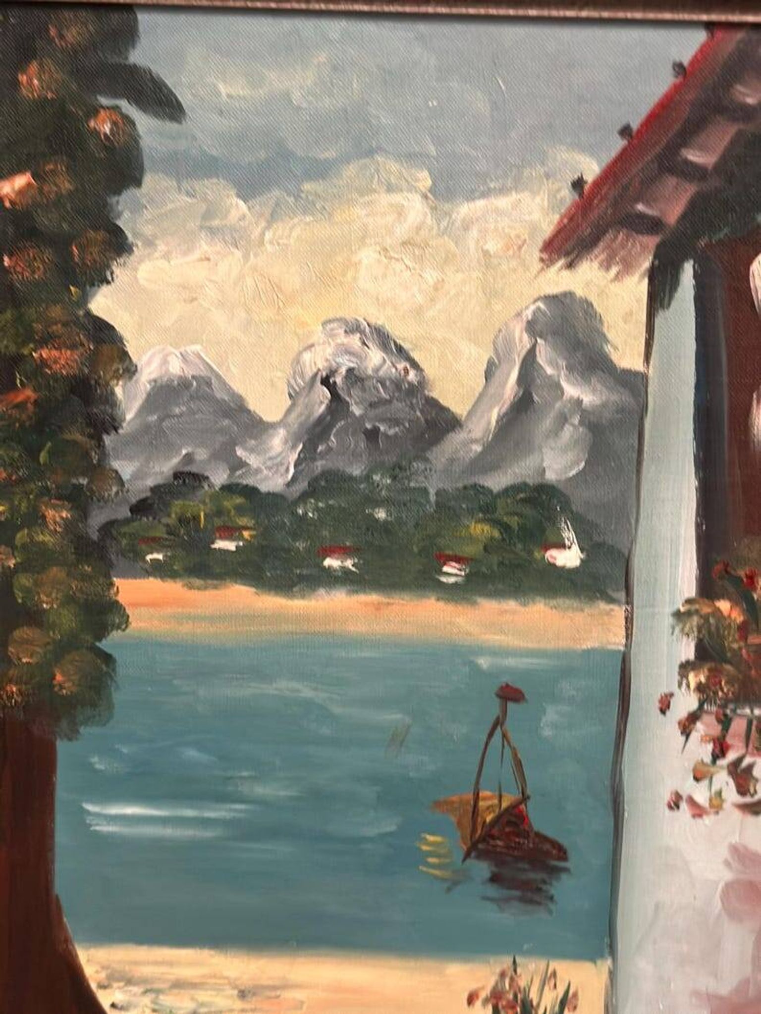 Oil on canvas “By the Lake” by Hartvig Jarlhov, Vintage & Framed 48×56cm