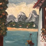 Oil on canvas “By the Lake” by Hartvig Jarlhov, Vintage & Framed 48×56cm