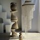 Small side table in white, grey, beige petrified wood H28 D18 - 3330