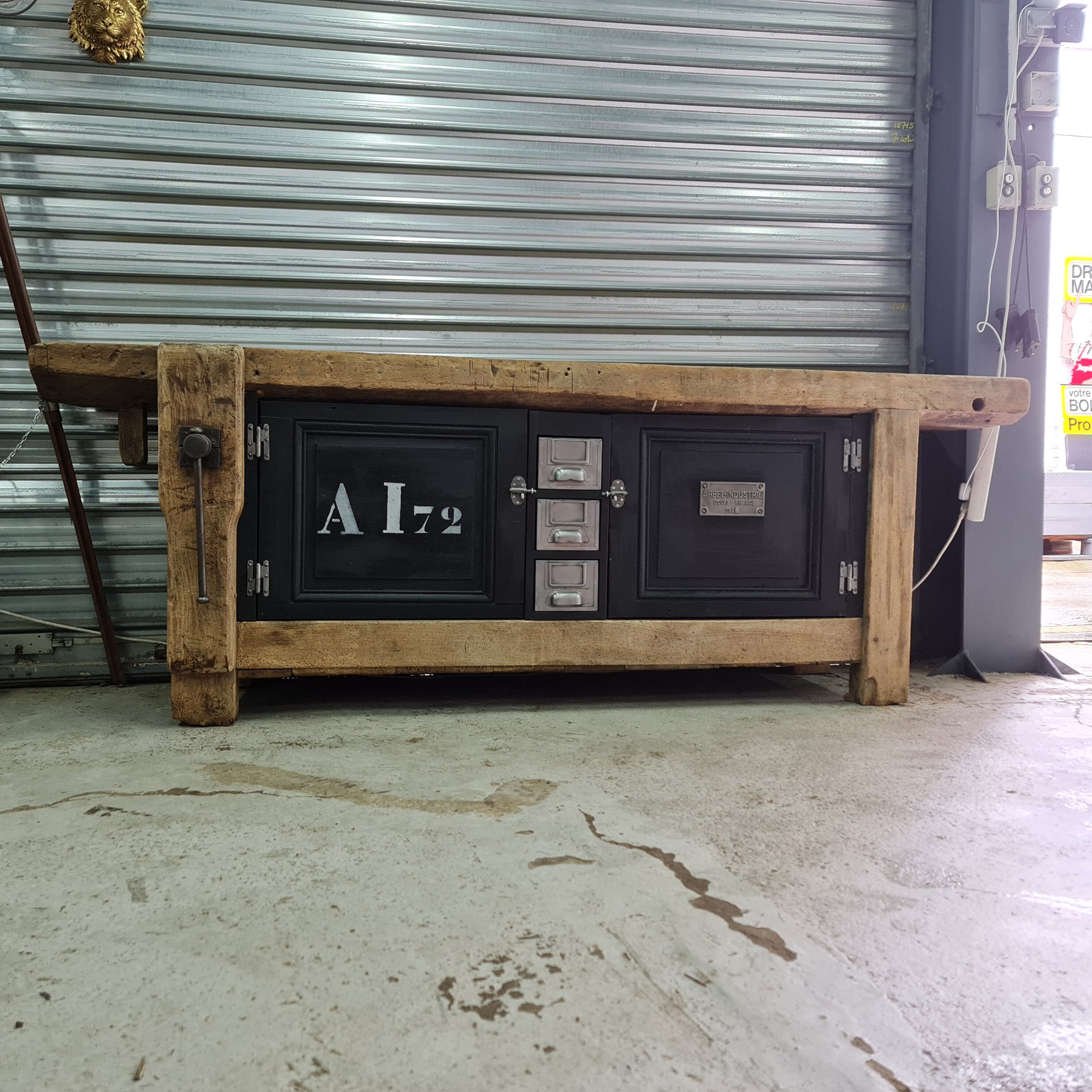 Old oak carpenter's workbench industrial furniture