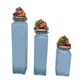 Lot 3 bocaux verres couvercles céramiques fruit made in italy vintage