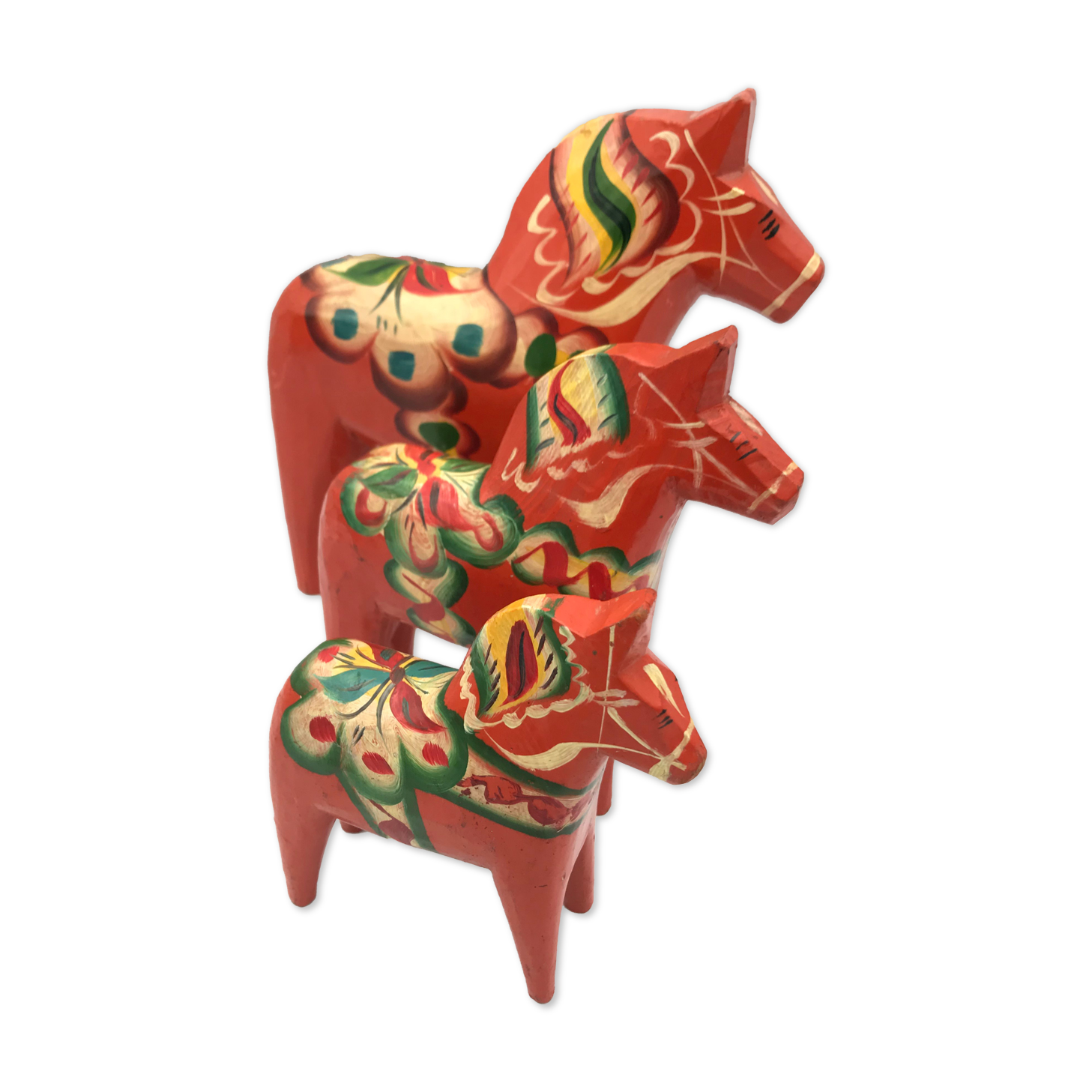 Set of 3 wooden dalecarlie horses