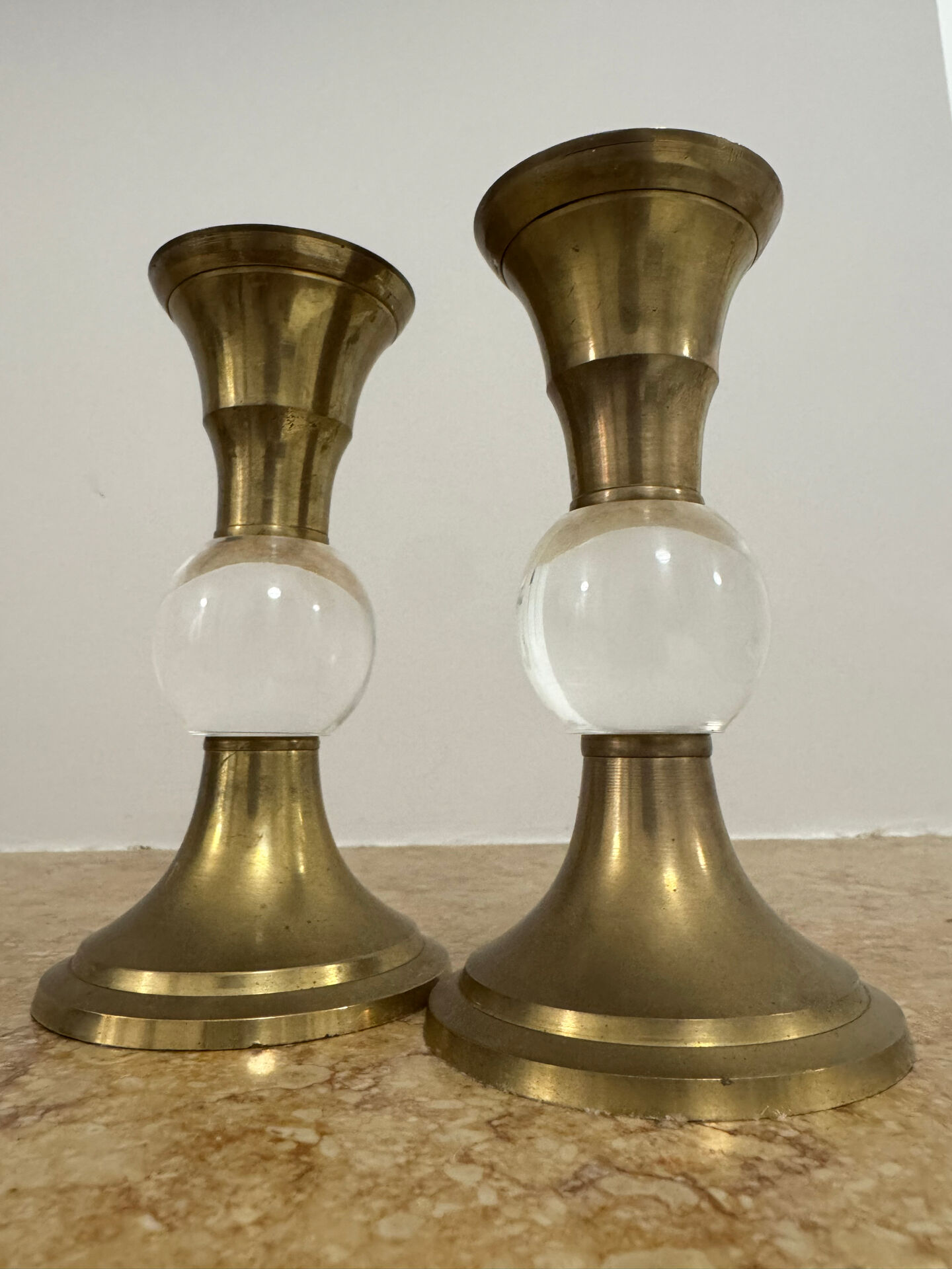 Bougeoirs laiton plexi années 70