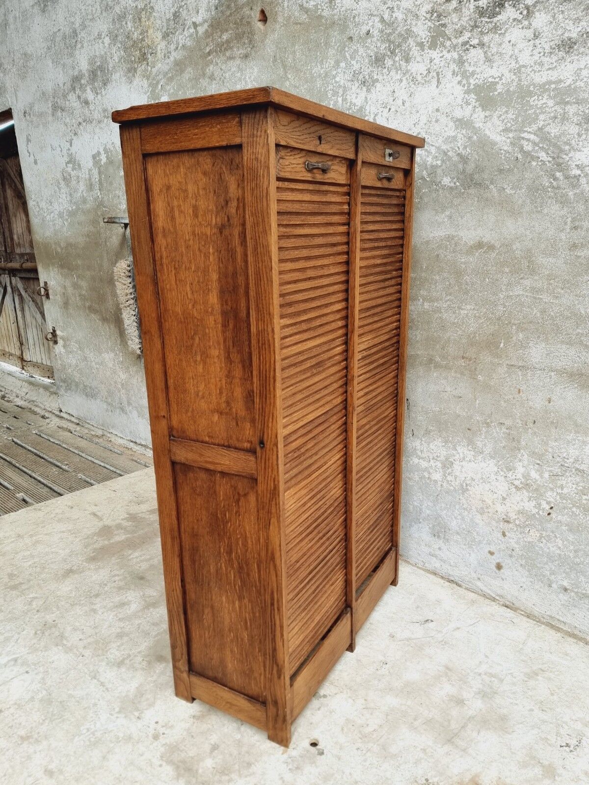 Antique roller shutter cabinet Paris oak wall cupboard