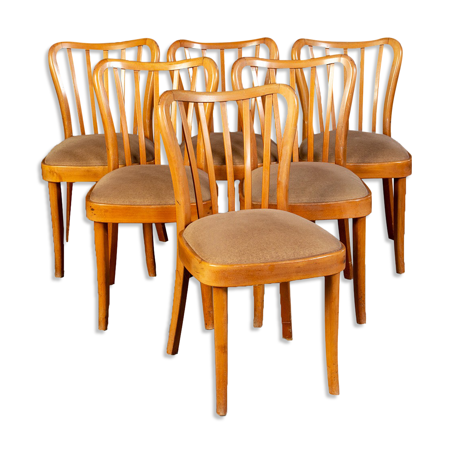 6 Upholstered wooden Mid century Dining Chairs