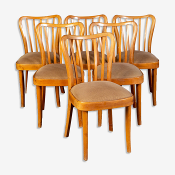 Set de 6 chaises de salle à manger rembourrées en bois du milieu du siècle
